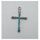 Sterling Silver Turquoise Cross Pendant Zuni Style