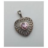 Sterling Silver Pink CZ Heart Stone Pendant