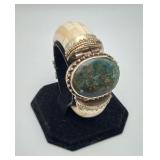 Bone Hinged Bracelet Ocean Jasper Cabachon