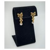 14k Gold Bow Pearl Earrings Hugs & Kisses