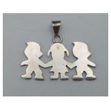 Sterling Silver 3 Child Silhouette Pendant 10.9g