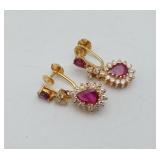 14k Ruby Diamond Teardrop Screwback Earrings