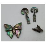 Sterling Abalone Butterfly Brooch Earrings Jewelry