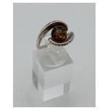 Sterling Silver Amber Floral Ring