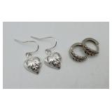 Sterling Silver Earrings Vine Leaf & Dangle Heart