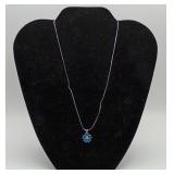 14k Gold Camelia Flower Necklace Swiss Blue Topaz