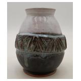 Hand Thrown Studio Pottery Incised 2 Tone Vase