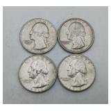 4 Silver Quarters Washington Mixed Dates Coins