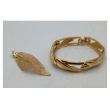 Gold Monet Costume Bracelet & Leaf Pendant