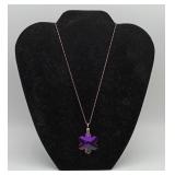 Sterling Silver Purple Crystal Sunburst Necklace