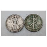2 Silver Half Dollar Coins 1934,41 US Walking Lib