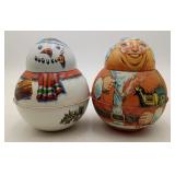 2 Christmas Roly Poly Chein Litho Santa Snowman