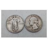 2 Washington Silver Quarters 25 Cent Coins Silver