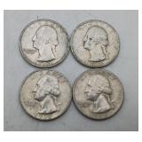 1930's Silver Washington Quarters 4 total US Coins
