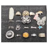 LOT Costume Jewelry Rhinestone Rings Butterfly