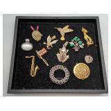 Costume Jewelry Brooches Cat Bird Frog Rhinestones