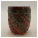 Tropical Red Stripe Studio Art Pottery Cup SIGNED