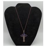 Sterling Silver Enamel Cross Necklace SOME DAMAGE