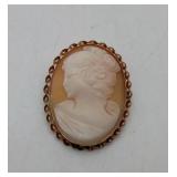 Antique Gold FILLED Shell Cameo Brooch Pendant