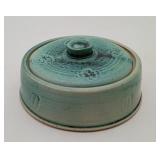 Art Studio Pottery Green Glazed Lidded Dish SIGNED