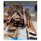 Hand Saws Pipe Wrench Threader LOT TOOLS