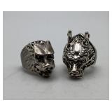 2 Biker Rings Wolf Asian Dragon Silver NOT STERL