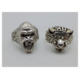 Leopard Jaguar Gorilla Rings Silver Tone NOT STERL