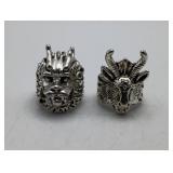 Chinese Dragon & Goat Silver Rings NOT STERL