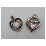 Sterling Silver Opal & Pink CZ Heart Pendants