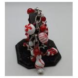 Holiday Lampwork Glass Bead Peppermint Bracelet