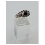 Sterling Silver Filigree Onyx Ring