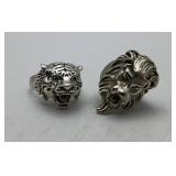 Lion & Tiger Silver tone Rings NOT STERLING