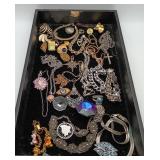 LOT Jewelry Necklaces Bracelets Pins Badges TRAY