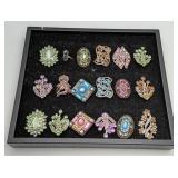 18 Rhinestone Costume Jewelry Rings TRAY LOT