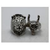 Deer Head Lion Silver Tone Biker Rings