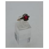 10k Gold & Sterling Silver Green Red Stone Ring