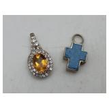 Sterling Citrine Halo Pendant & Turquoise Cross
