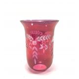Vintage Cranberry Cut Glass Hurricane Lamp Shade