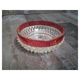 Vintage Ruby Flash Cut Glass Candy Dish Bowl