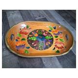 Vintage Mexican Hand Painted Batea Serving Tray