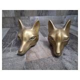 Vintage MCM Brass Fox Head Doorstops Book Ends