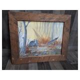 Vintage Framed Painting Outdoor Scene Racoon