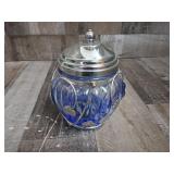 Vintage Blue Glass Ribbed Cookie Jar