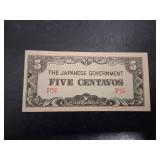 Vintage 1942 5 Centavos Japanese Occupation Bill