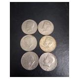 Vintage Kennedy Half Dollar Lot 6 Coints 1960s 70s