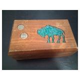 Vintage Buffalo Nickel Inlawy Wood Trinket Box