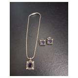 Vintage Purple Gemstone Necklace Earring Set
