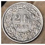 1969 Swiss 2 Franc coin
