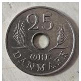 25 ore Denmark 1967 - punched off-center Error