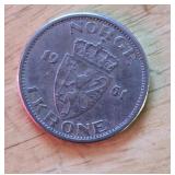 1951 Norwegian 1 Krone coin